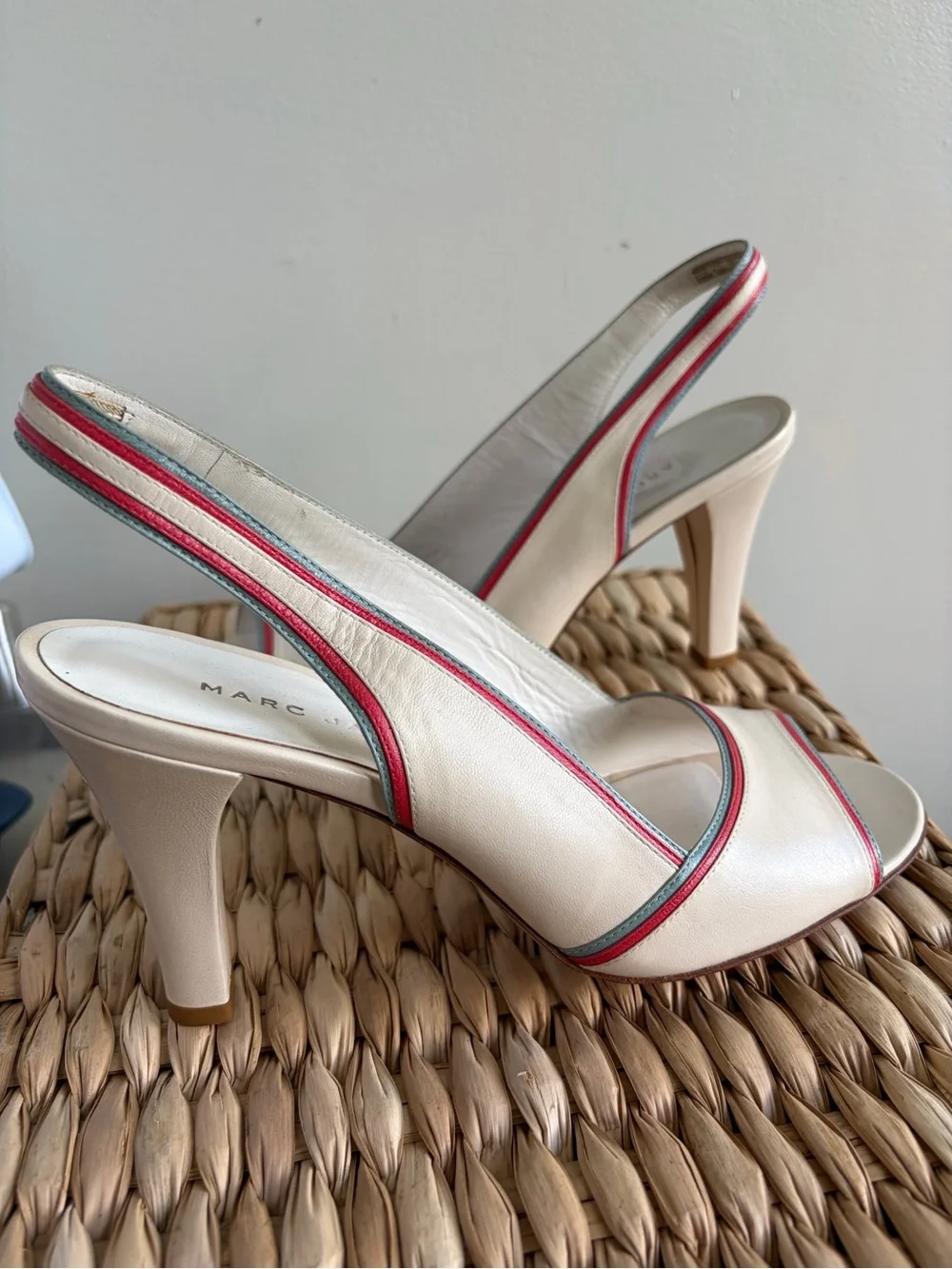 Marc Jacobs Collection Italy Cream Leather Slingback Peep Toe Heels 38.5